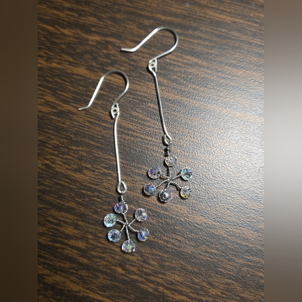 Handcrafted Silver Snowflake Earrings With AB Crystal Beads